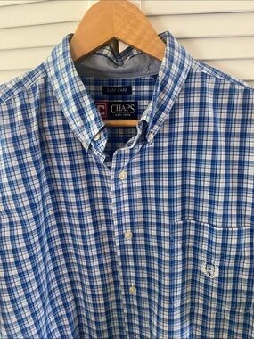 Chaps Men’s Blue and White Plaid Button-Down Shirt